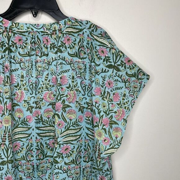 BEACON & BUNKER Shift Dress Women Medium Green Pink Floral Cotton Tassels - Picture 6 of 8